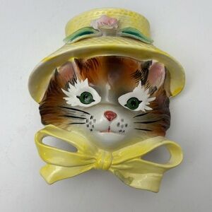 Vintage ESD Japan ceramic anthropomorphic cat wall pocket